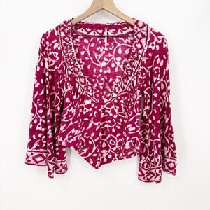 Free People Crop Top XS Womens Batik Print Boho Chic Festival Hippie Bell Sleeve